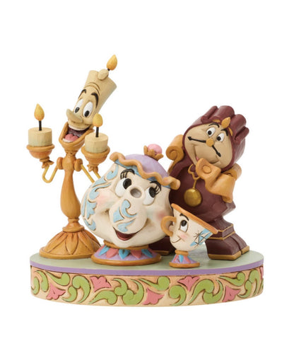 Statuetta Enesco Disney Tradition - La Bella e la Bestia - Lumière, Mrs. Potts, Chip e Cogsworth